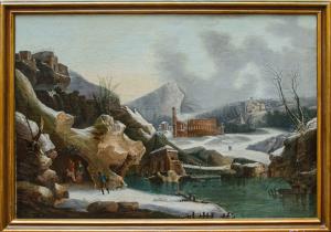 Francesco Foschi (Ancona, 1710 – Rom, 1780), Fantasievolle Winterlandschaft mit Ruinen